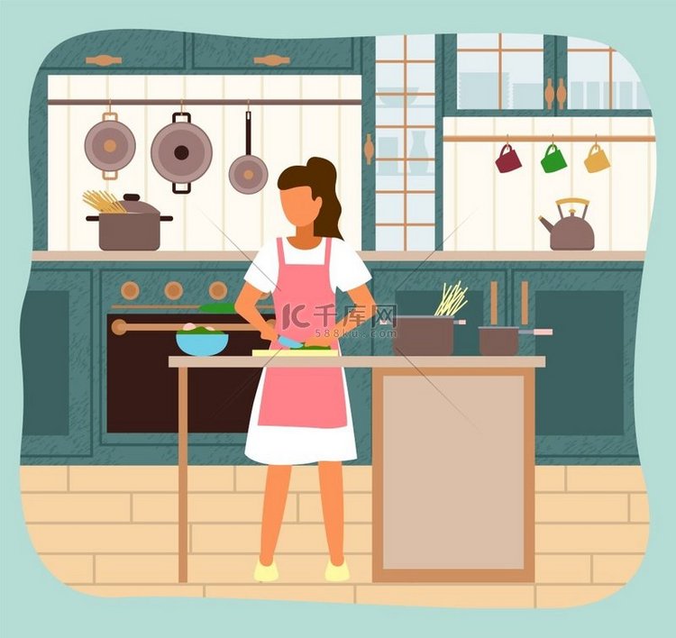女人在厨房里练习做饭。