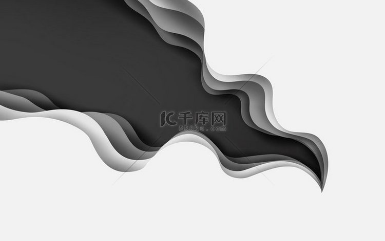 抽象曲线层黑白色背景的 3D 