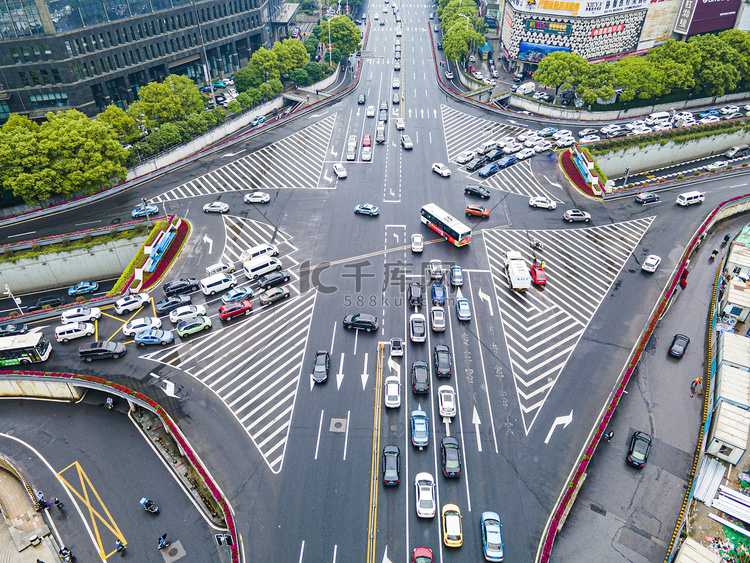 航拍城市十字路口大道交通摄影图