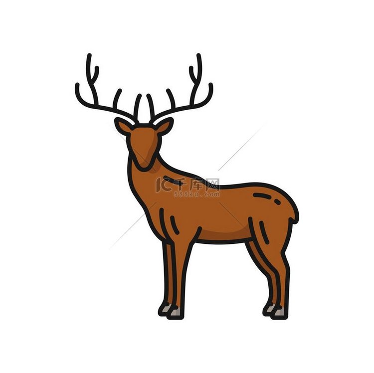 鹿野生动物用鹿角隔离的彩色轮廓