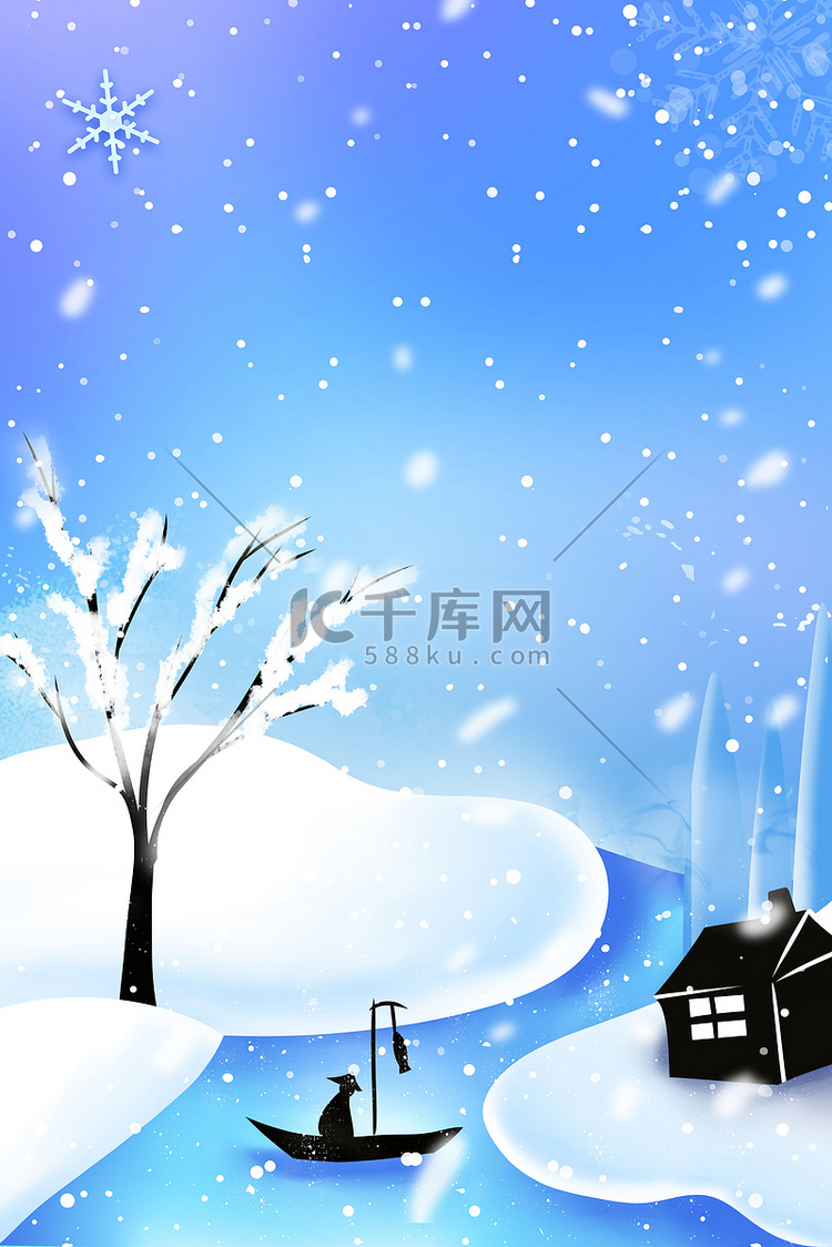 冬天雪花蓝色卡通背景