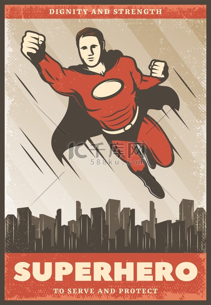 复古彩色超级英雄海报