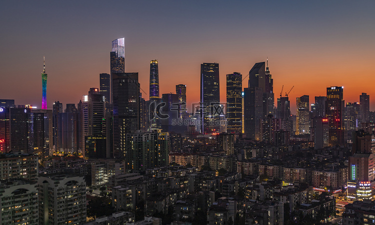 广东广州市天河CBD建筑群夜景