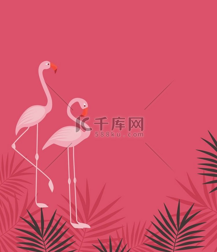 粉红色火烈鸟的矢量插图。