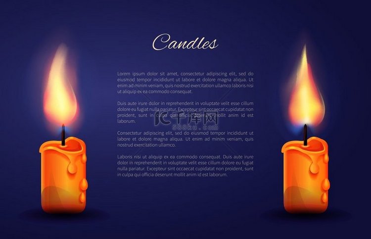 蜡烛装饰明亮的海报与两个燃烧的