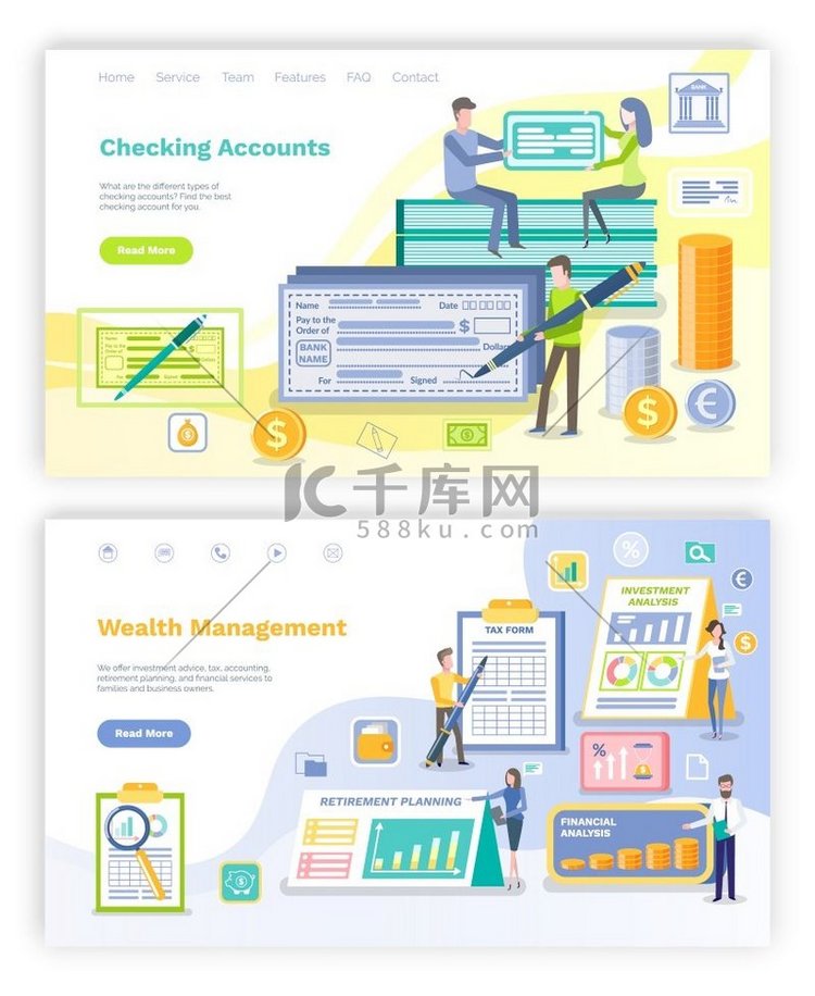 财富管理矢量与用大笔签署支票的