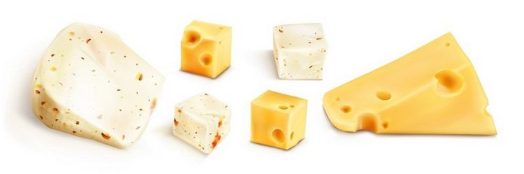 新鲜的奶酪块和孤立的白色背景上