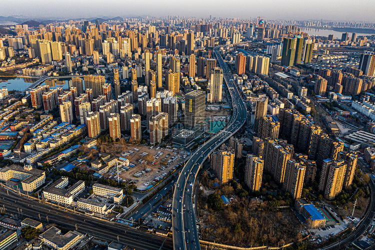 武汉城市建筑南湖高空航拍摄影图