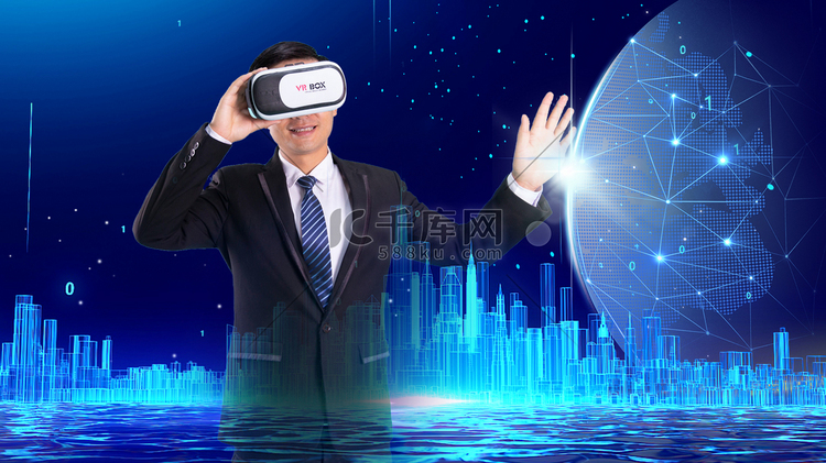 虚拟体验人像VR眼镜科技摄影图