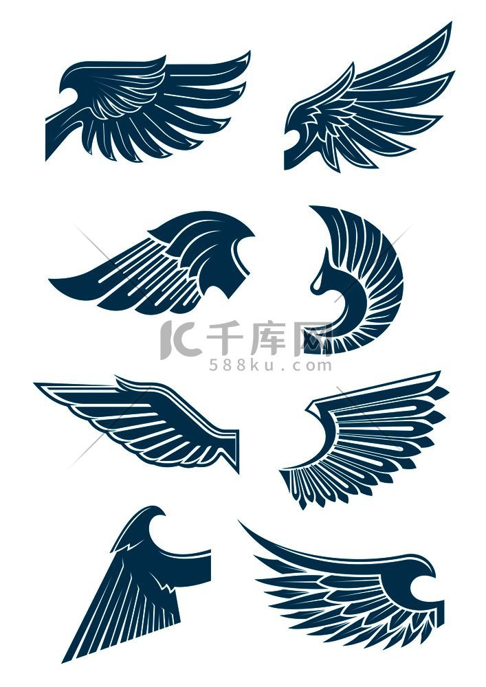 蓝色翅膀是纹身恤印花或徽章设计