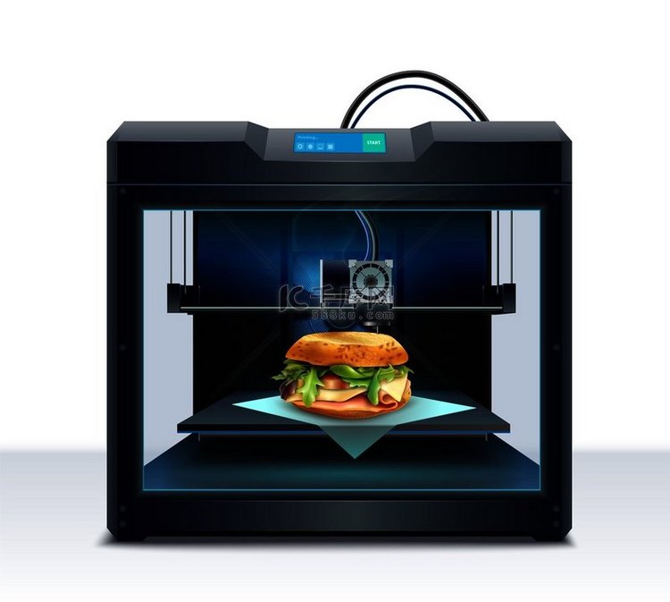 汉堡3打印矢量插图的真实感构图