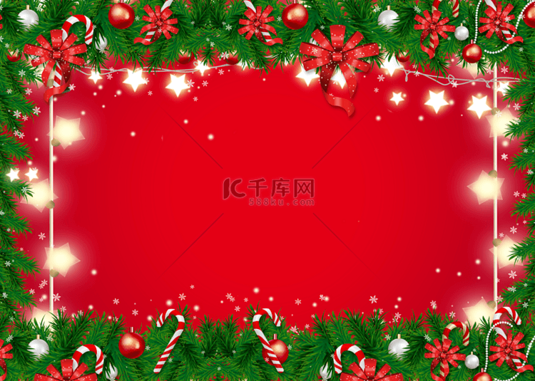圣诞节灯串边框红色背景