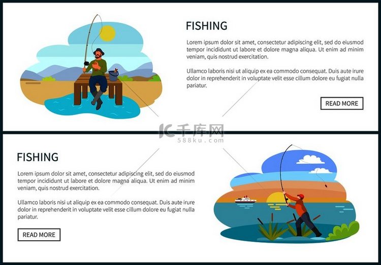有钓鱼竿和鱼矢量图的渔民。