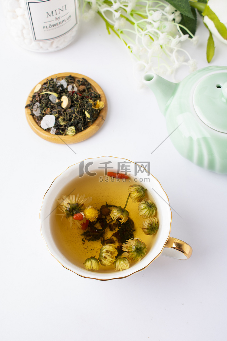 重阳节菊花茶摄影图