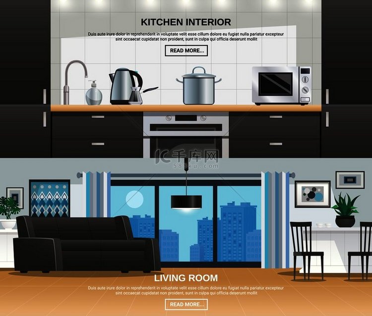 现代厨房和客厅室内设计 2 网