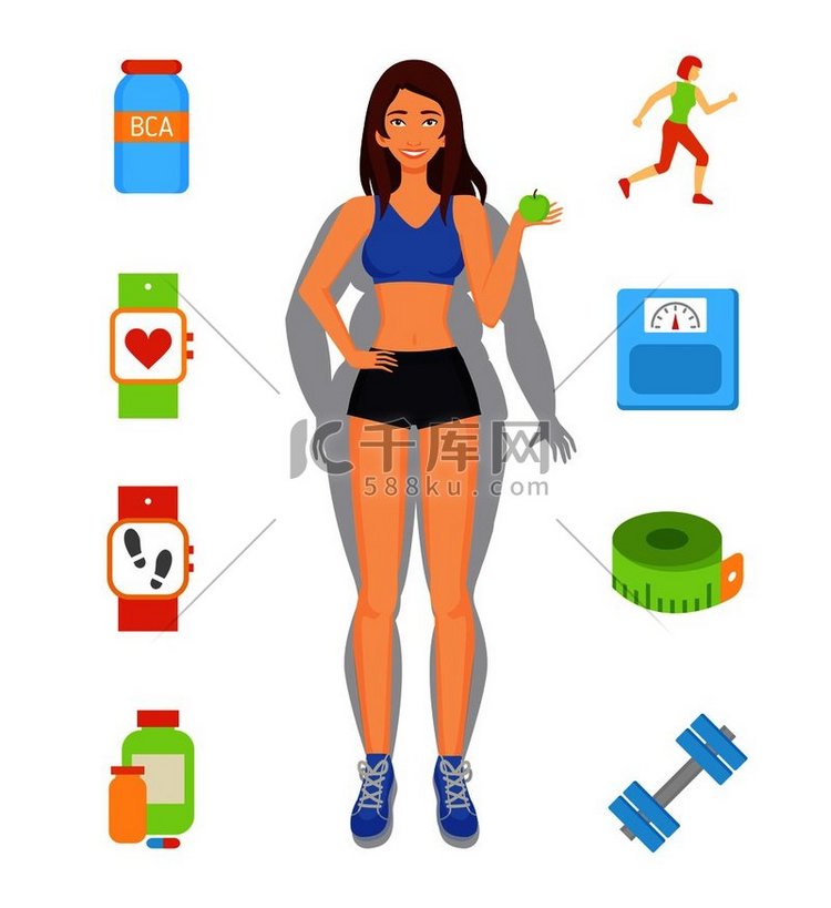 运动和饮食减肥，身体变形的女人