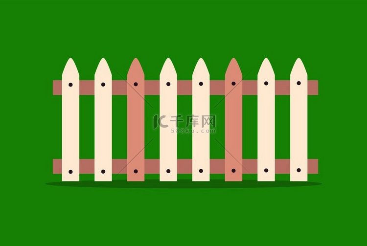 木栅栏由木棍制成，由在绿色上隔