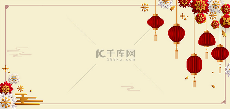 新年剪纸灯笼中国风新年海报背景