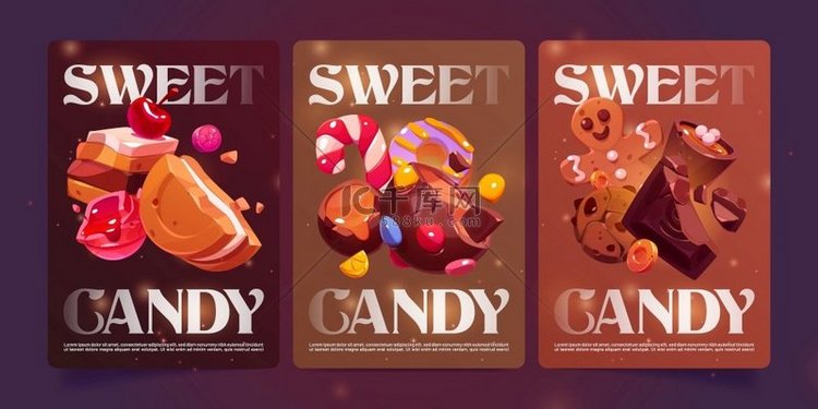 甜糖果卡通海报与烘焙甜点、巧克