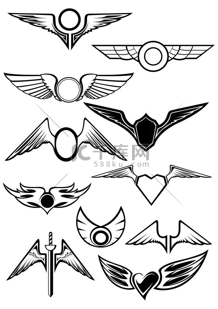 带翅膀的纹章标志，用于航空、纹