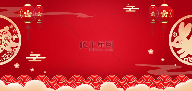 兔年窗花红色中国风春节海报背景