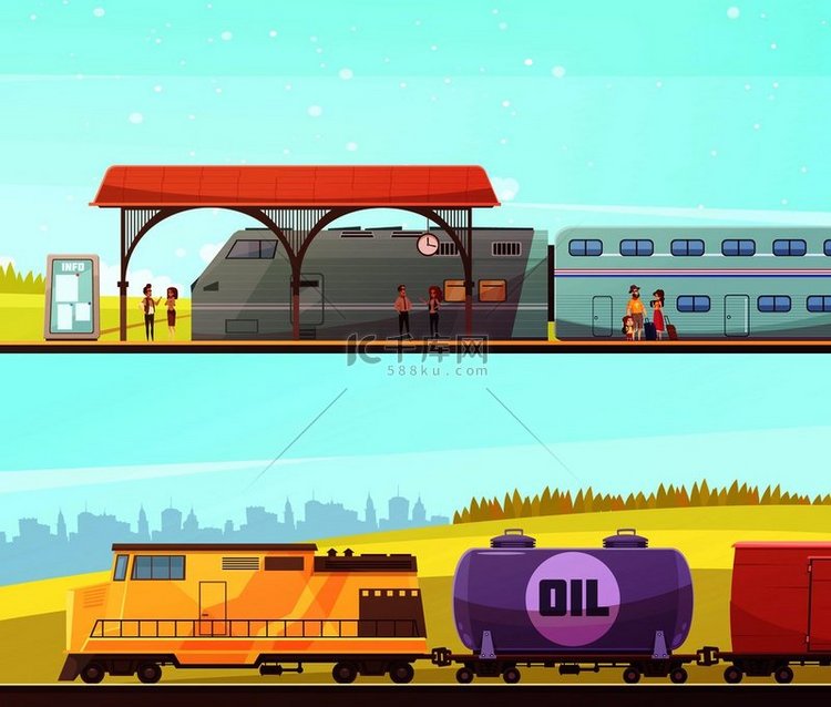 铁路两个水平横幅，客运列车人员