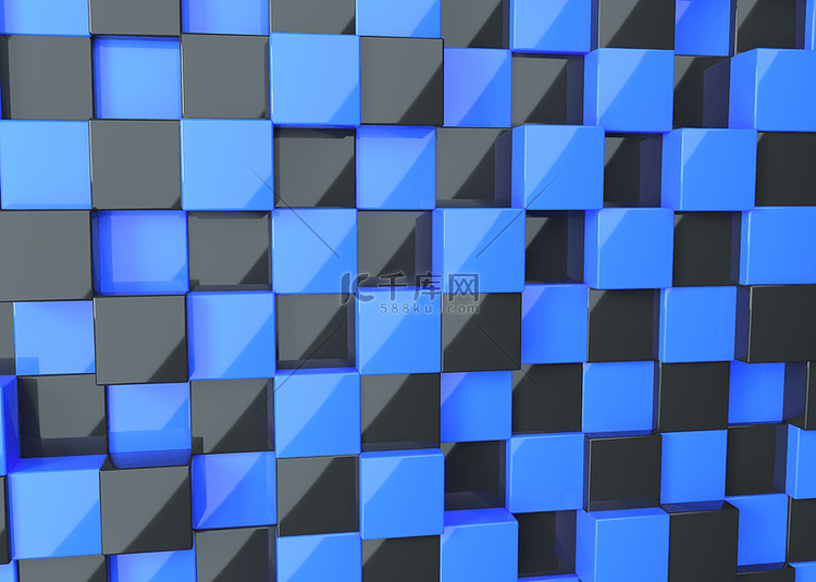 三维光滑黑蓝抽象方块背景