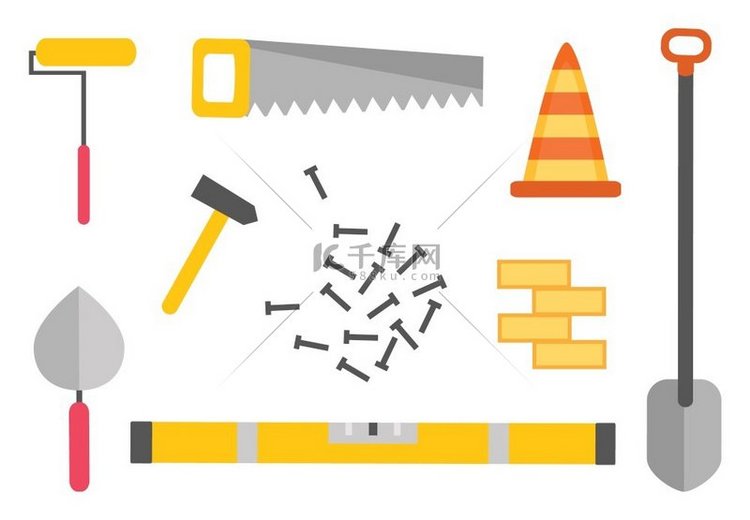 锤子和铁锹矢量铲子和钉子矢量带