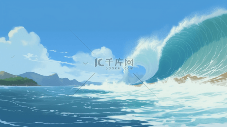 蓝色海洋海浪简约背景