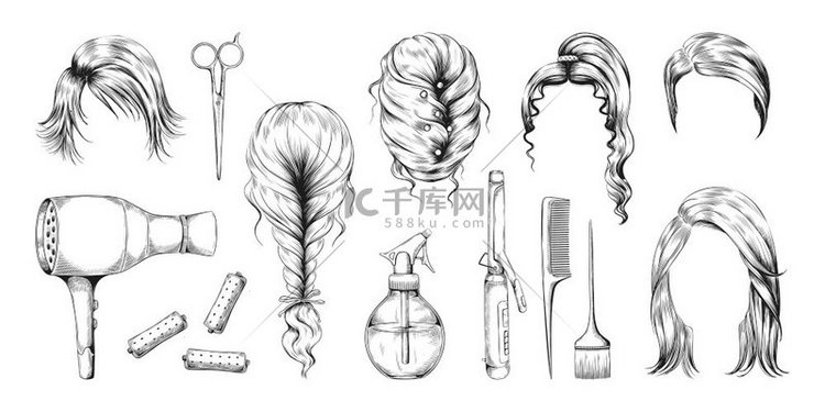 理发设备女性发型和理发工具女性