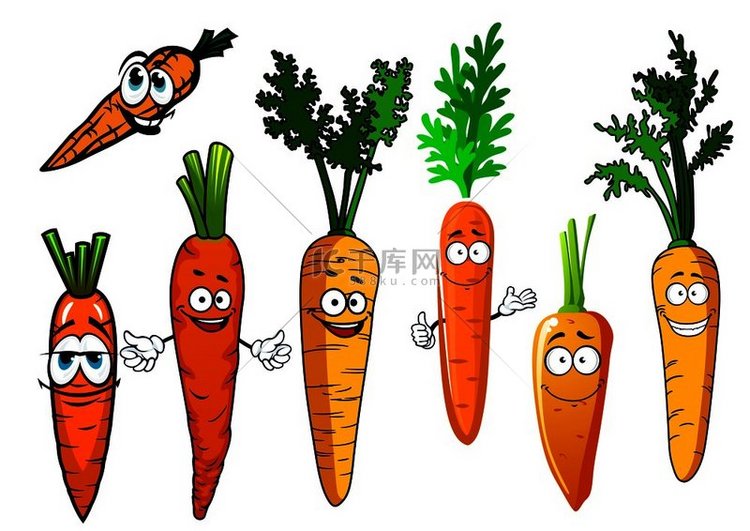 有趣的橙色胡萝卜蔬菜卡通人物，