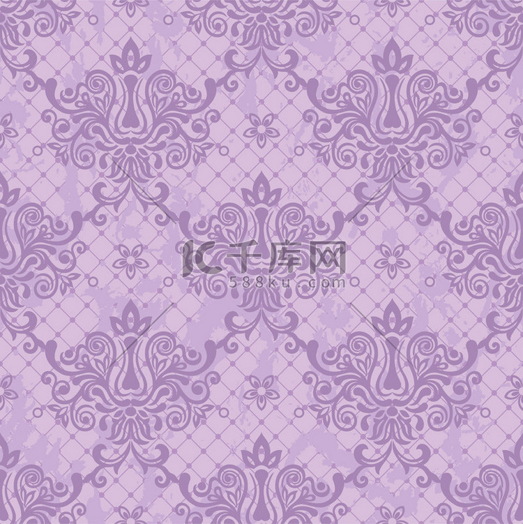 紫色无缝花饰锦缎壁纸