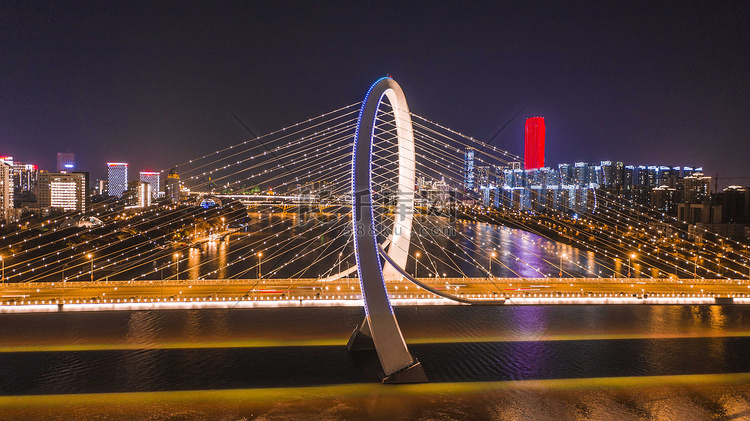 城市夜晚广西柳州白沙大桥夜景航