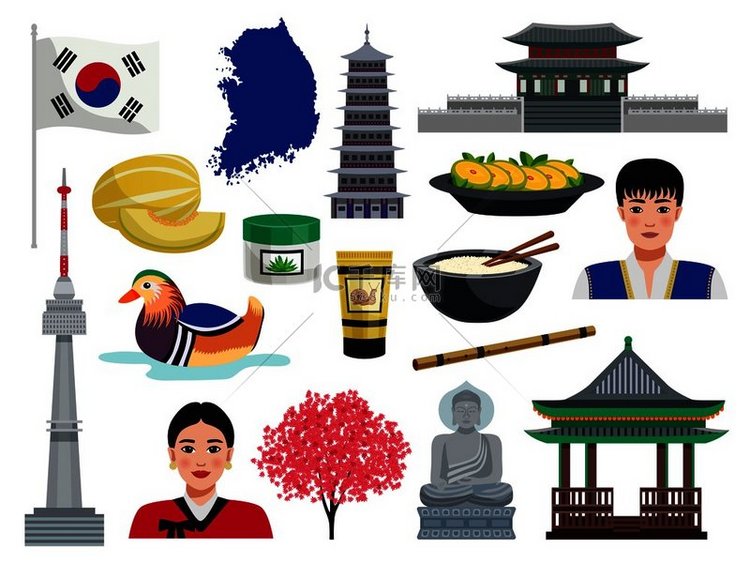 韩国旅游旅行集孤立的国家象征图