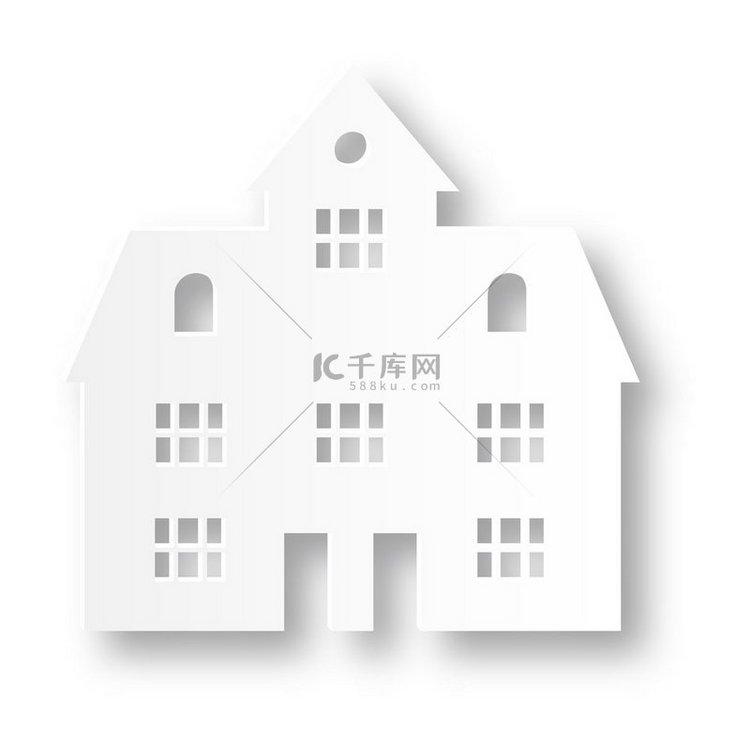 建筑剪纸白色建筑轮廓白色背景上