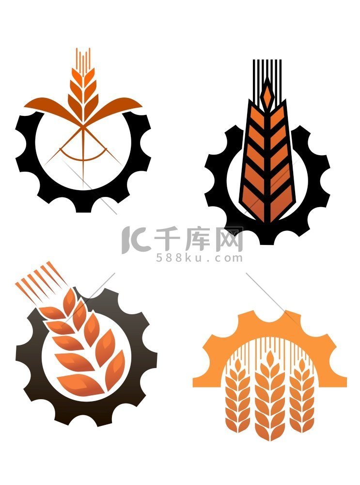 谷物和工业齿轮的农业图标