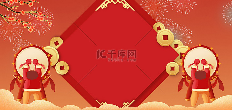 新年边框红色中国风背景