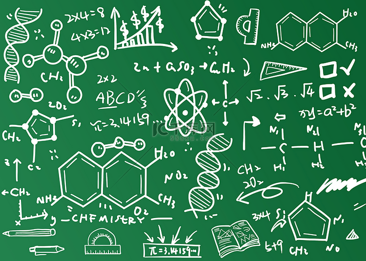 绿色版面上的符号教育数学公式背