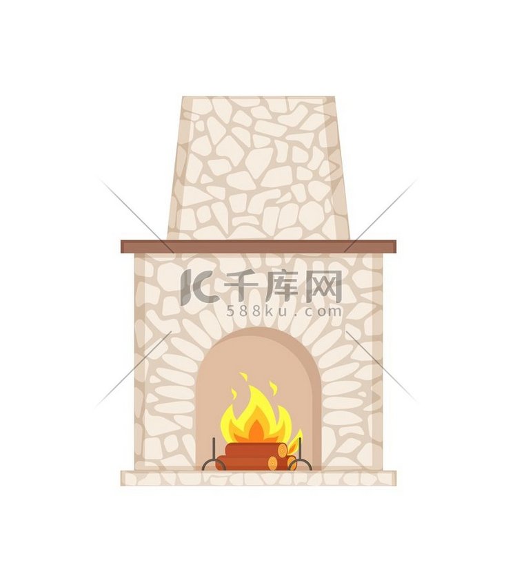 壁炉与长烟囱铺设在石头隔离的图