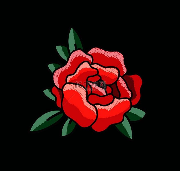 单朵红玫瑰与黑色轮廓的特写，大