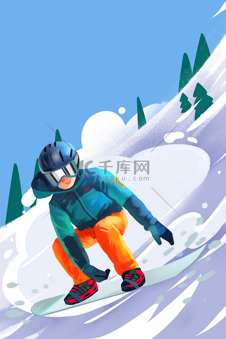 滑雪运动蓝色插画背景