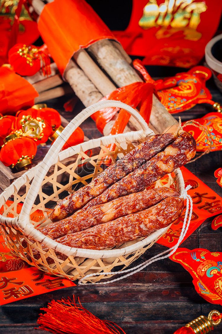 腊肠春节美食中式传统腊制品摄影