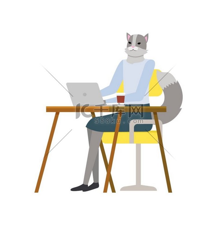 使用笔记本电脑的时髦动物猫，在