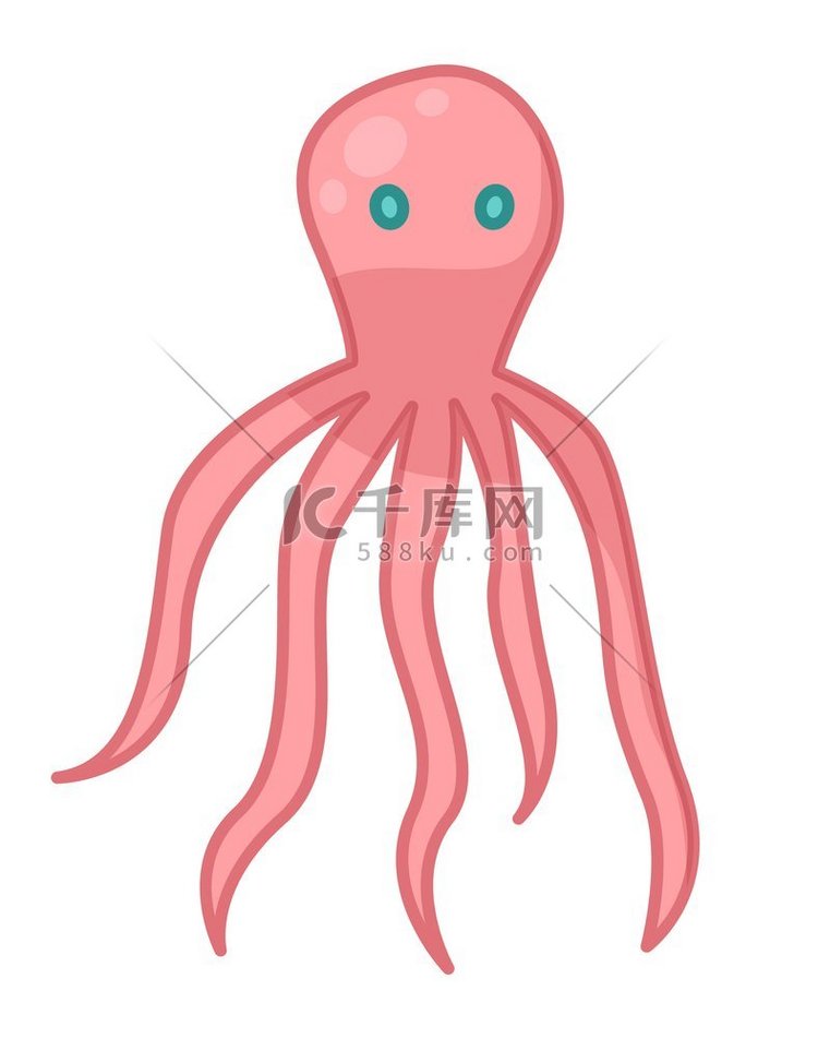 粉红色的章鱼图标卡通人物海洋水