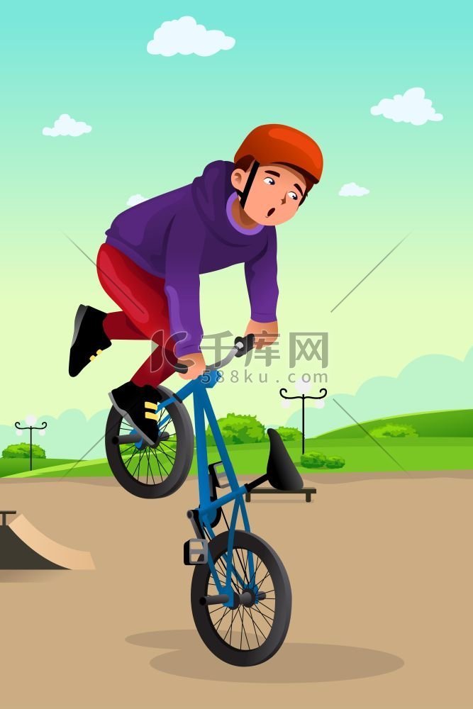 男孩在 BMX 自行车上做特技