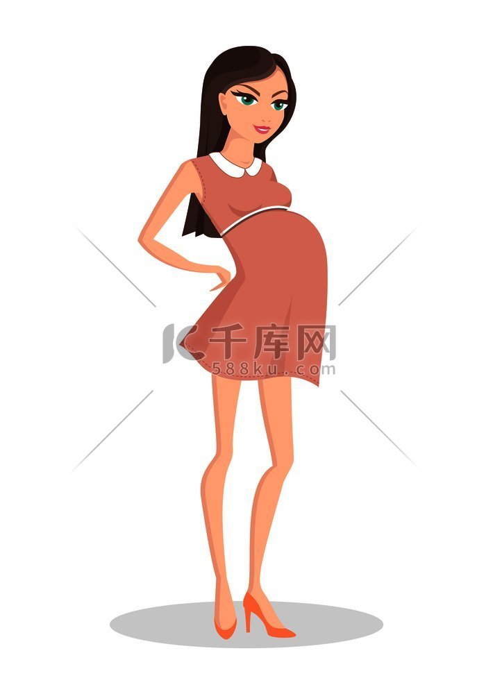 孕妇穿着优雅的彩色海报，可爱的