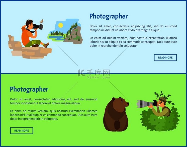 风景和动物摄影师网页横幅。