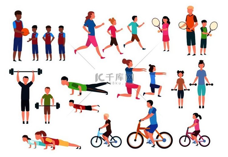 一家人在运动人们健身锻炼和慢跑