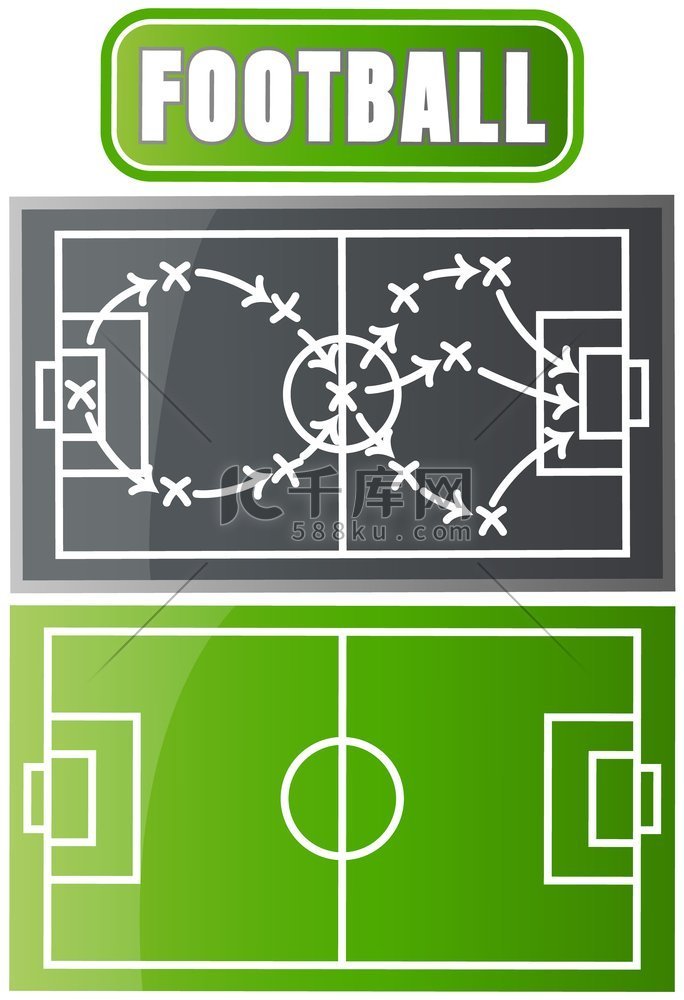 足球场或足球场平面矢量图的顶视