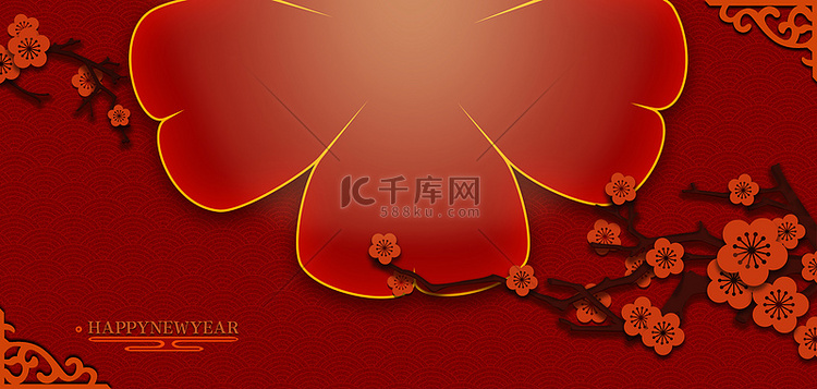 春节新年手绘梅花红色中国风背景